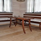 Комплект мебели для бани из массива ясеня с гнутыми ножками и кованными элементами, п. Черная речка